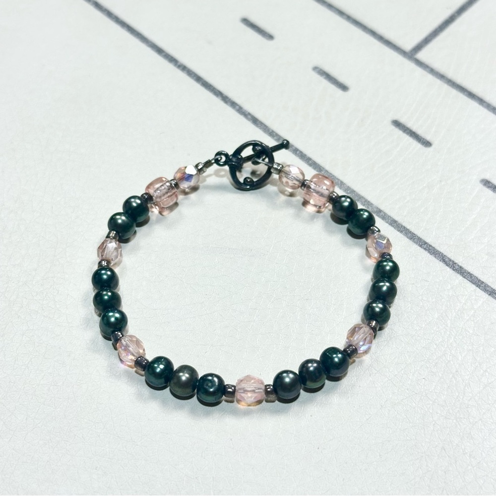 Pink and Green Beaded Bracelet